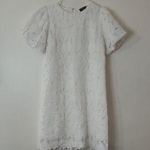 Sweet Lovely By Jen White Lace Crochet Mini Dress Size Small Fluff Sleeves